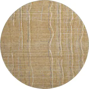 Photo of 8' Gold Ivory And Gray Striped Washable Round Rug With UV Protection