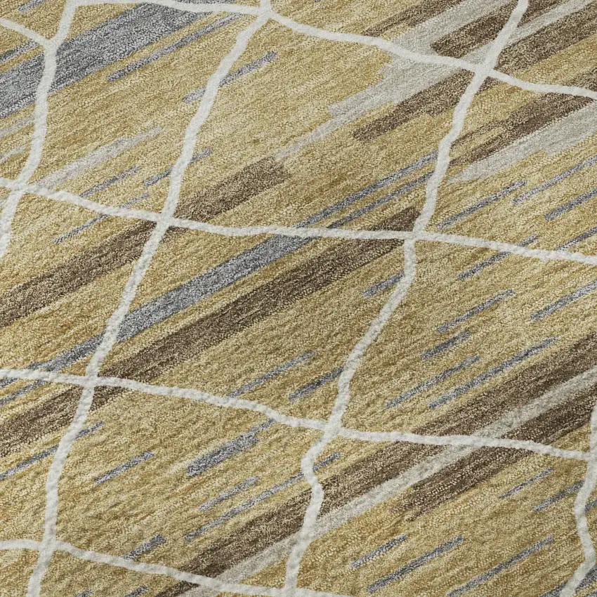 8' Gold Ivory And Gray Striped Washable Round Rug With UV Protection Photo 8