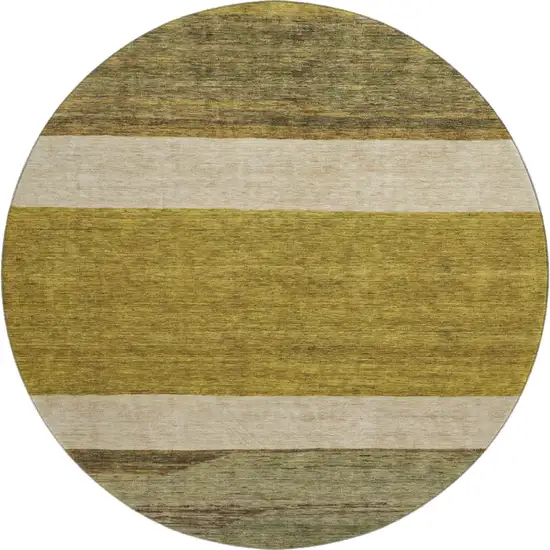 8' Gold Ivory And Gray Striped Washable Round Rug With UV Protection Photo 1