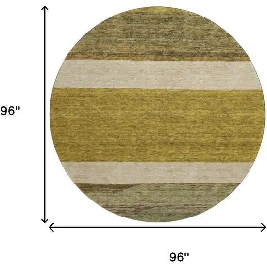 8' Gold Ivory And Gray Striped Washable Round Rug With UV Protection Photo 9