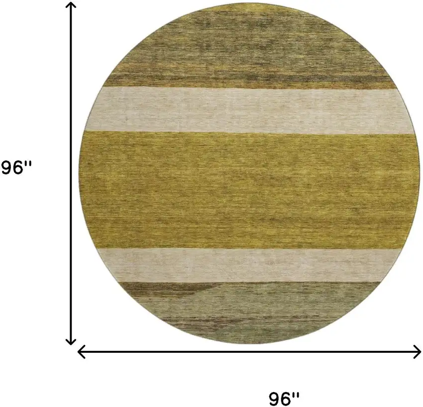 8' Gold Ivory And Gray Striped Washable Round Rug With UV Protection Photo 9