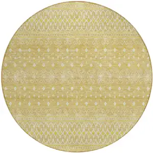 Photo of 8' Gold Ivory And Taupe Round Tribal Washable Indoor Outdoor Area Rug
