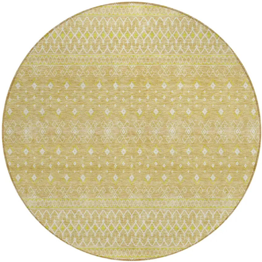 8' Gold Ivory And Taupe Round Tribal Washable Indoor Outdoor Area Rug Photo 1