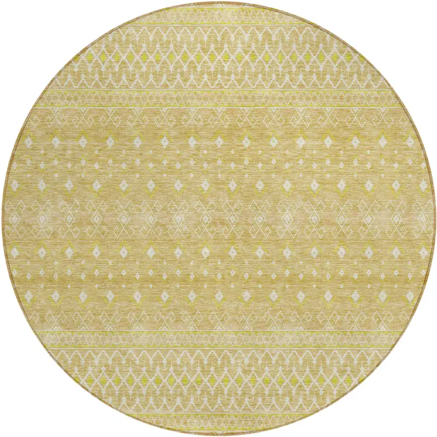 8' Gold Ivory And Taupe Round Tribal Washable Indoor Outdoor Area Rug Photo 1