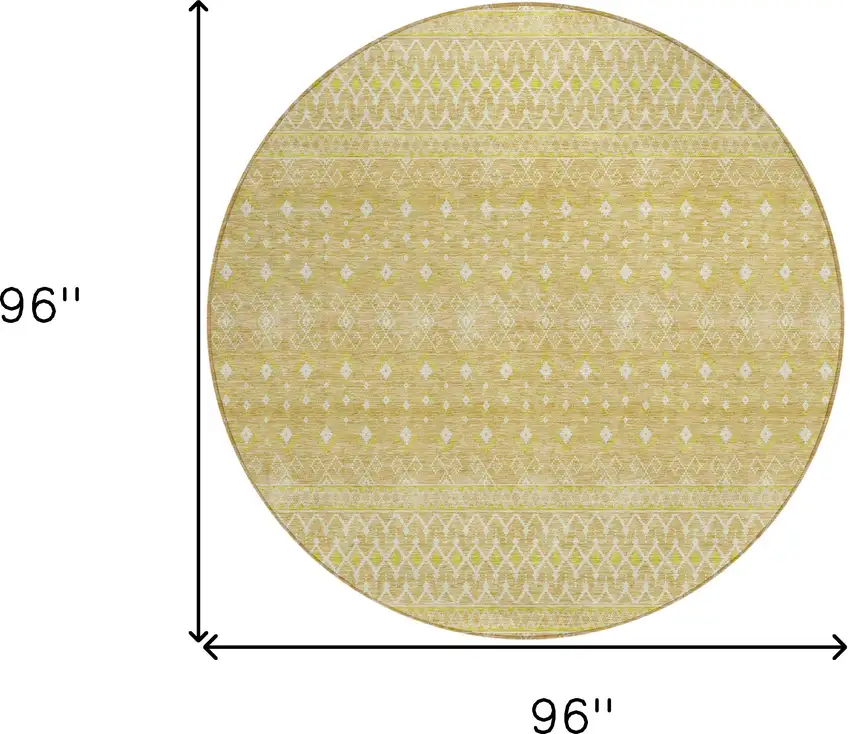 8' Gold Ivory And Taupe Round Tribal Washable Indoor Outdoor Area Rug Photo 7