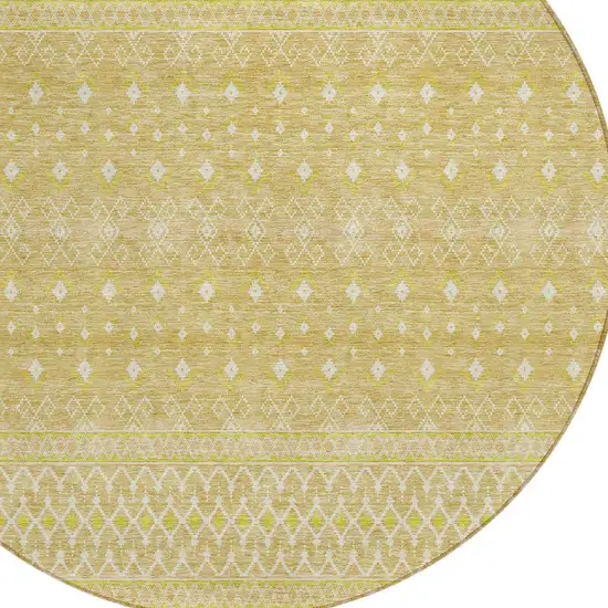 8' Gold Ivory And Taupe Round Tribal Washable Indoor Outdoor Area Rug Photo 3