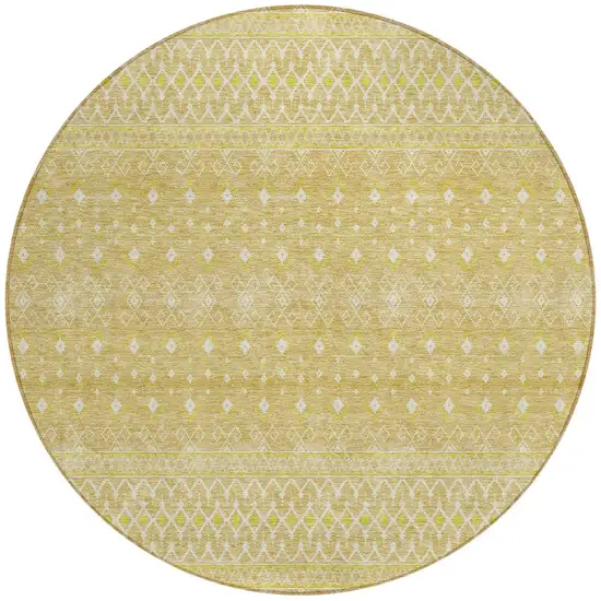8' Gold Ivory And Taupe Round Tribal Washable Indoor Outdoor Area Rug Photo 4