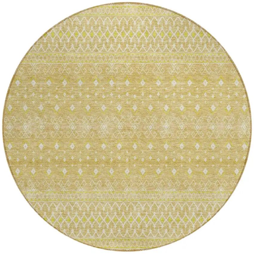 8' Gold Ivory And Taupe Round Tribal Washable Indoor Outdoor Area Rug Photo 4