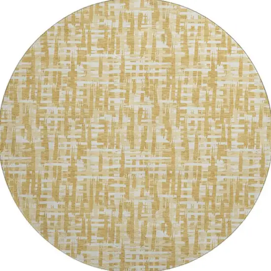 8' Gold Ivory And Wheat Abstract Geometric Washable Round Rug With UV Protection Photo 3