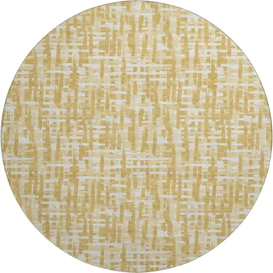 8' Gold Ivory And Wheat Abstract Geometric Washable Round Rug With UV Protection Photo 1