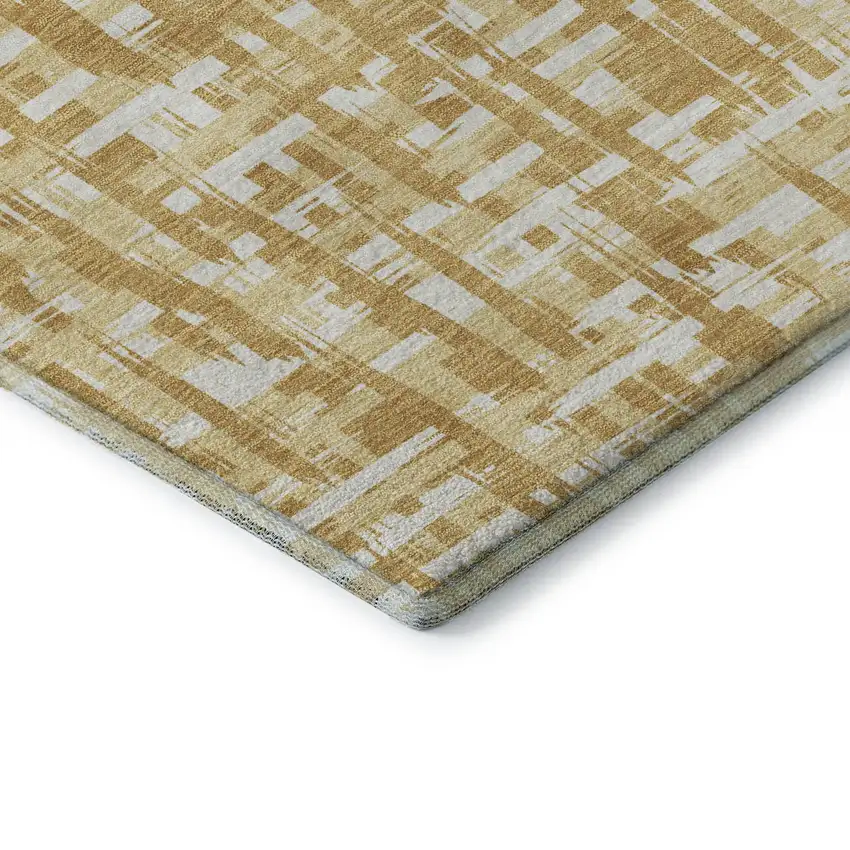 8' Gold Ivory And Wheat Abstract Geometric Washable Round Rug With UV Protection Photo 6