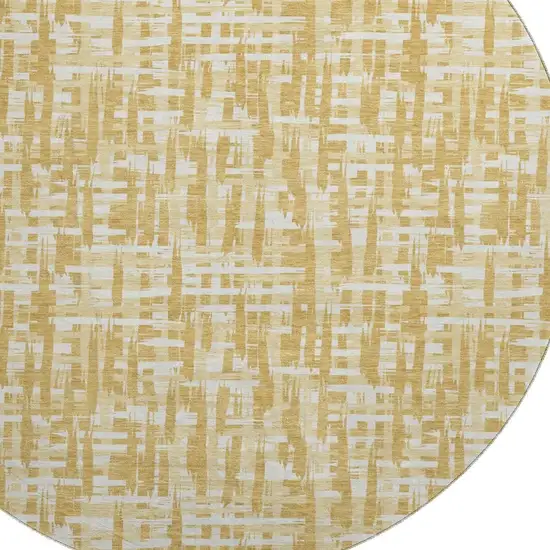 8' Gold Ivory And Wheat Abstract Geometric Washable Round Rug With UV Protection Photo 2