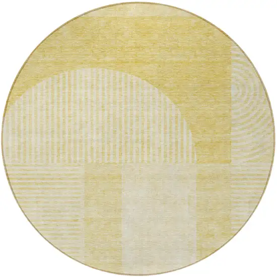 8' Gold Ivory And Yellow Round Geometric Washable Indoor Outdoor Area Rug Photo 5