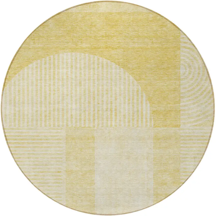 8' Gold Ivory And Yellow Round Geometric Washable Indoor Outdoor Area Rug Photo 5