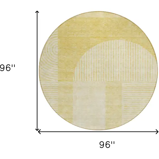 8' Gold Ivory And Yellow Round Geometric Washable Indoor Outdoor Area Rug Photo 8