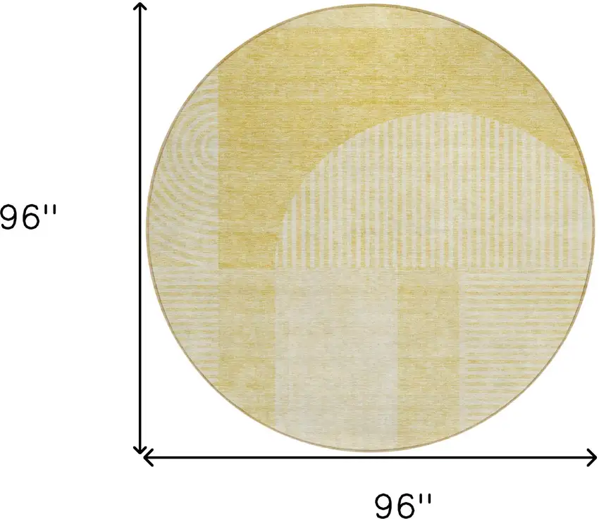 8' Gold Ivory And Yellow Round Geometric Washable Indoor Outdoor Area Rug Photo 8