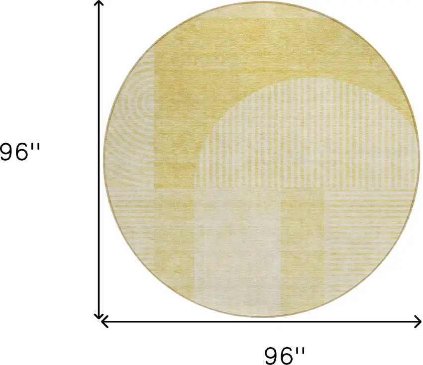 8' Gold Ivory And Yellow Round Geometric Washable Indoor Outdoor Area Rug Photo 8