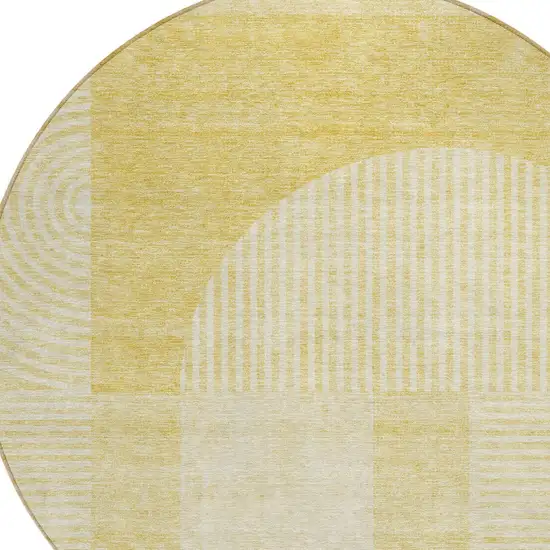 8' Gold Ivory And Yellow Round Geometric Washable Indoor Outdoor Area Rug Photo 4