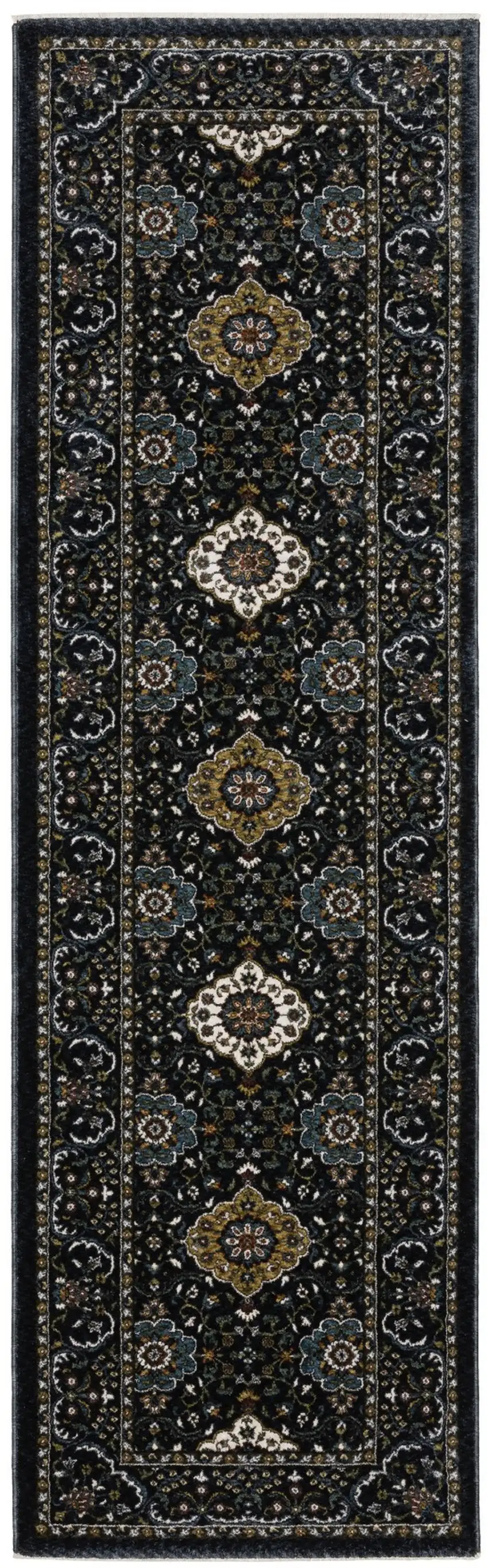 8' Gold Medallion Runner Rug With Fringe Photo 2