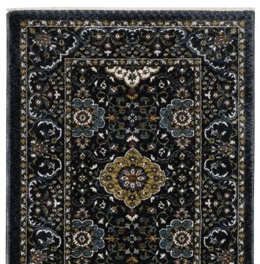 8' Gold Medallion Runner Rug With Fringe Photo 7