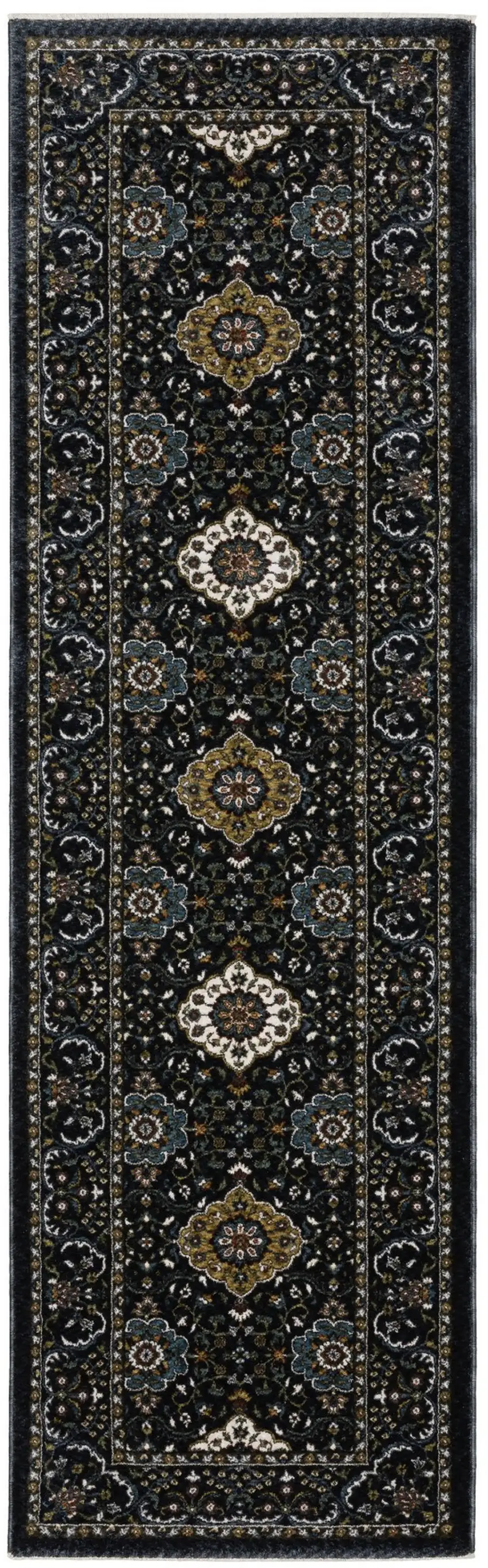 8' Gold Medallion Runner Rug With Fringe Photo 4