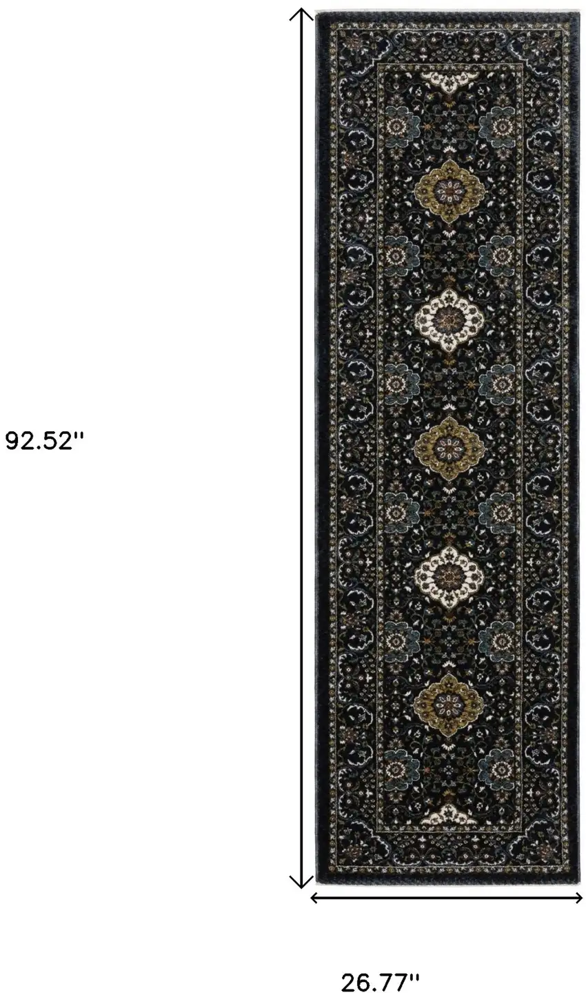 8' Gold Medallion Runner Rug With Fringe Photo 3