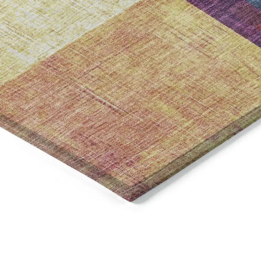 8' Gold Navy Blue And Purple Round Geometric Washable Indoor Outdoor Area Rug Photo 7