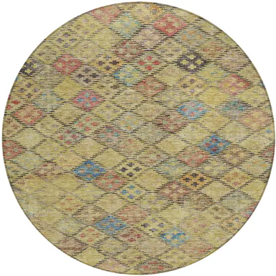 8' Gold Pink And Blue Round Geometric Washable Indoor Outdoor Area Rug Photo 2