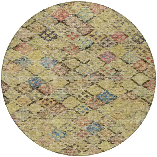 8' Gold Pink And Blue Round Geometric Washable Indoor Outdoor Area Rug Photo 6