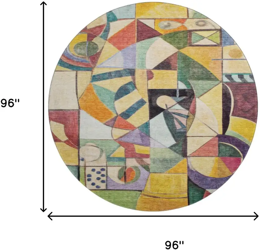 8' Gold Purple And Ivory Abstract Washable Round Rug With UV Protection Photo 9