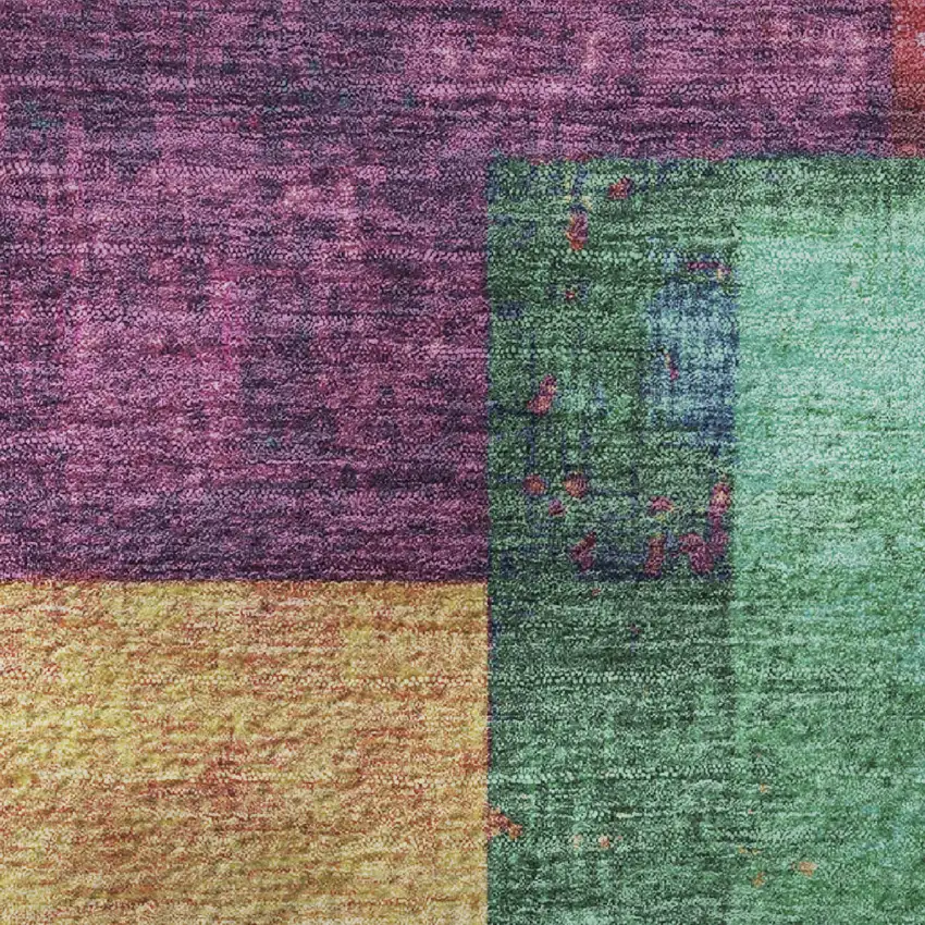 8' Gold Purple And Red Geometric Washable Round Rug With UV Protection Photo 9