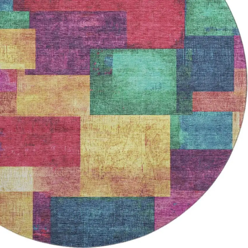 8' Gold Purple And Red Geometric Washable Round Rug With UV Protection Photo 3