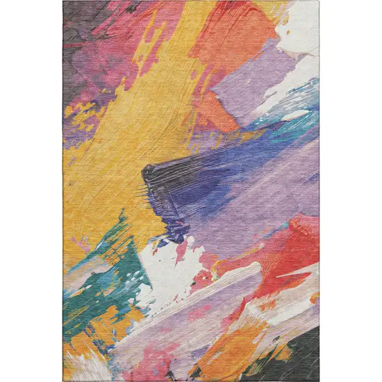 8' Gold Purple Teal And Red Abstract Washable Area Rug With UV Protection Photo 4