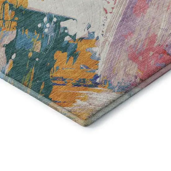 8' Gold Purple Teal And Red Abstract Washable Area Rug With UV Protection Photo 6