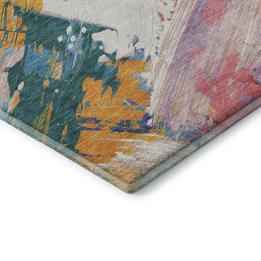 8' Gold Purple Teal And Red Abstract Washable Area Rug With UV Protection Photo 6