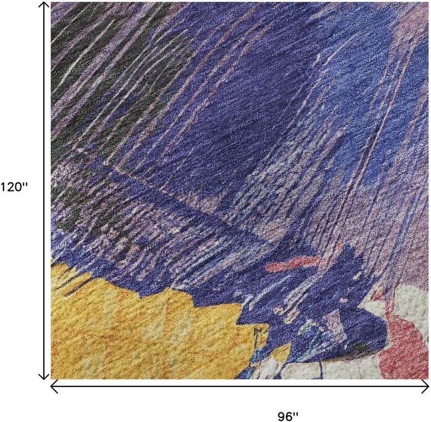 8' Gold Purple Teal And Red Abstract Washable Area Rug With UV Protection Photo 8