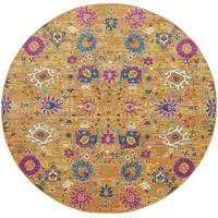 Photo of 8' Gold Round Floral Power Loom Area Rug