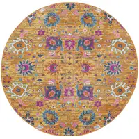 Photo of 5' Gold Round Floral Power Loom Area Rug