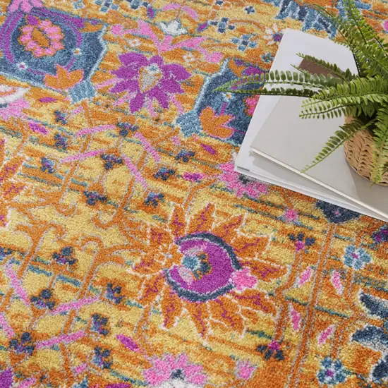 5' Gold Round Floral Power Loom Area Rug Photo 6
