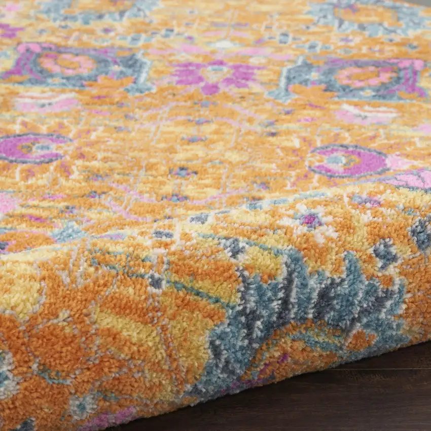 4' Gold Round Floral Power Loom Area Rug Photo 5