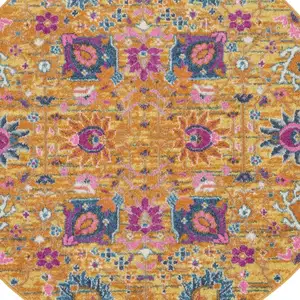 Photo of 4' Gold Round Floral Power Loom Area Rug