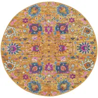 Photo of 4' Gold Round Floral Power Loom Area Rug