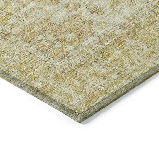 8' Gold Tan And Beige Round Oriental Washable Indoor Outdoor Area Rug Photo 4