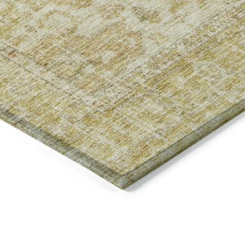 8' Gold Tan And Beige Round Oriental Washable Indoor Outdoor Area Rug Photo 4