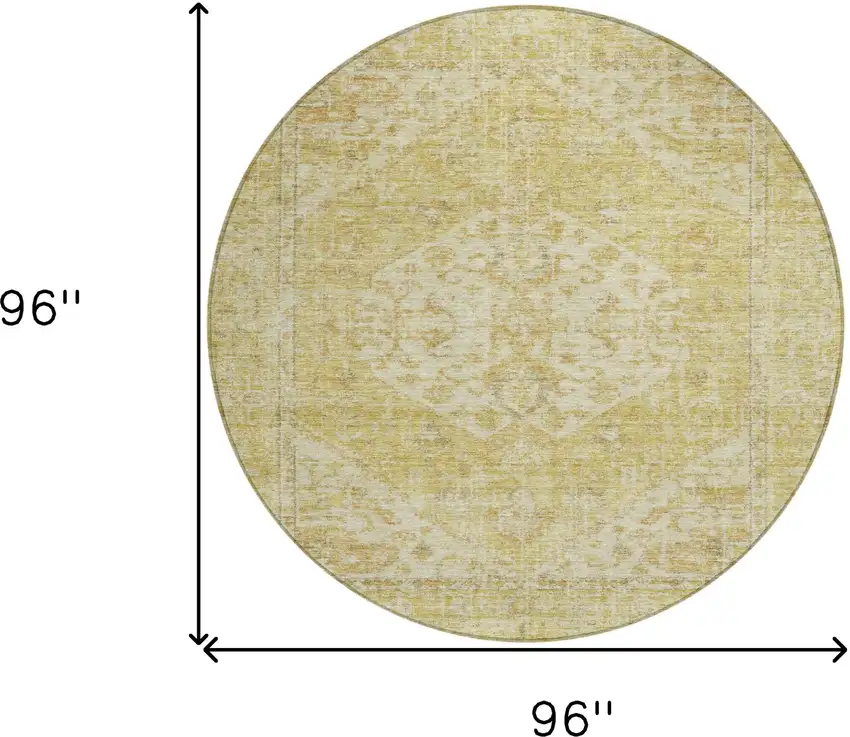 8' Gold Tan And Beige Round Oriental Washable Indoor Outdoor Area Rug Photo 8