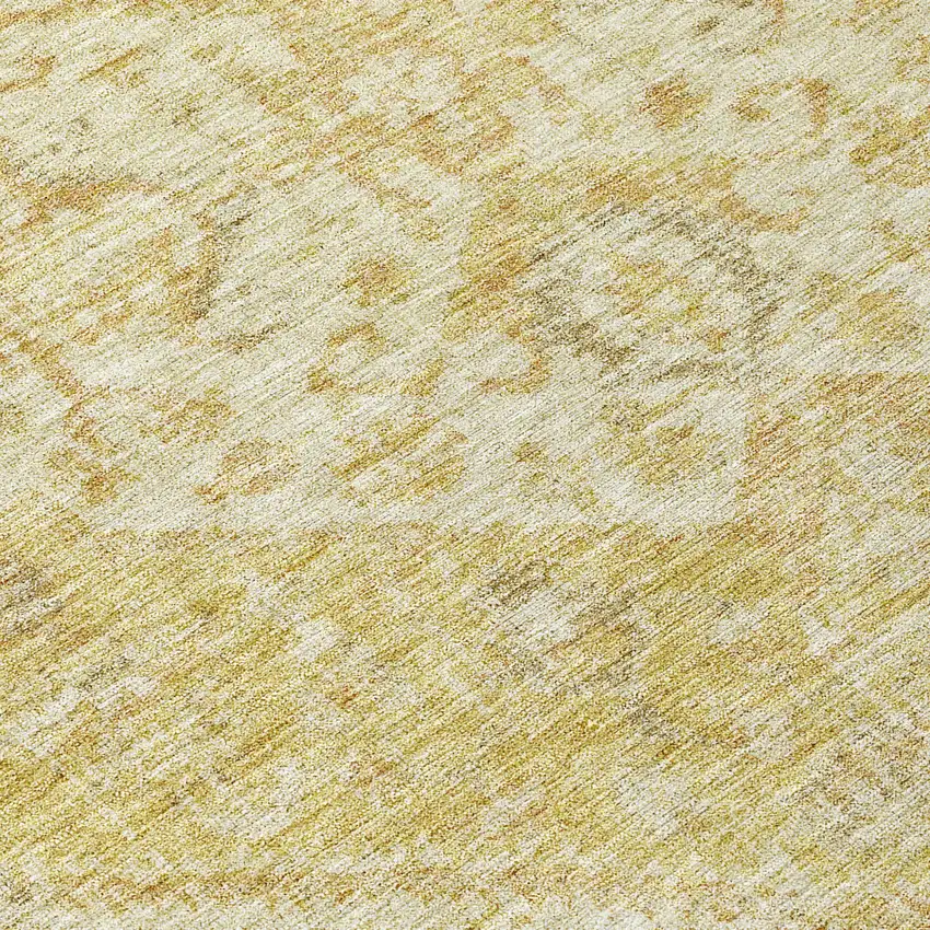 8' Gold Tan And Beige Round Oriental Washable Indoor Outdoor Area Rug Photo 9