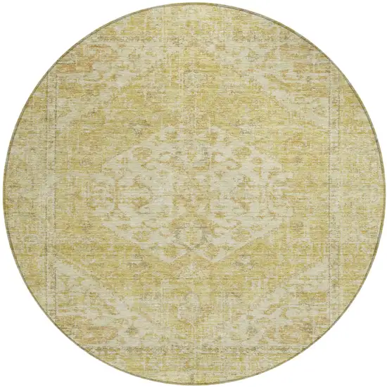 8' Gold Tan And Beige Round Oriental Washable Indoor Outdoor Area Rug Photo 2