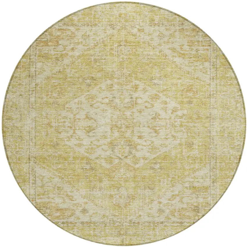 8' Gold Tan And Beige Round Oriental Washable Indoor Outdoor Area Rug Photo 2