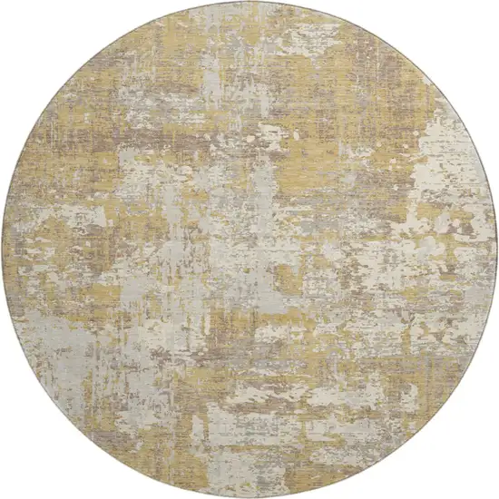 8' Gold Taupe And Beige Abstract Washable Round Rug With UV Protection Photo 1