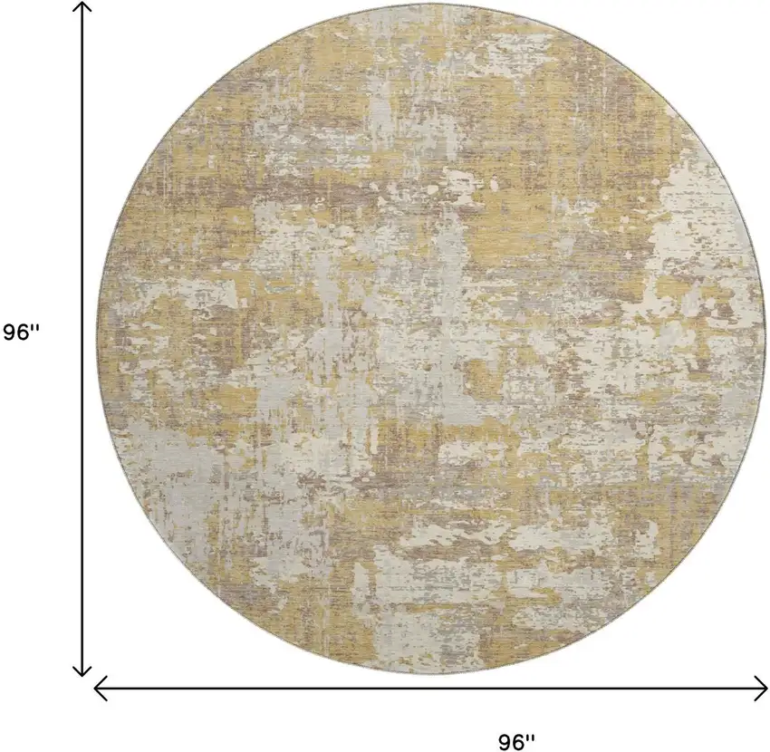 8' Gold Taupe And Beige Abstract Washable Round Rug With UV Protection Photo 9